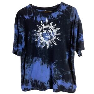 Sun And Moon Tie Dye T Shirt Black Blue 2XL XXL